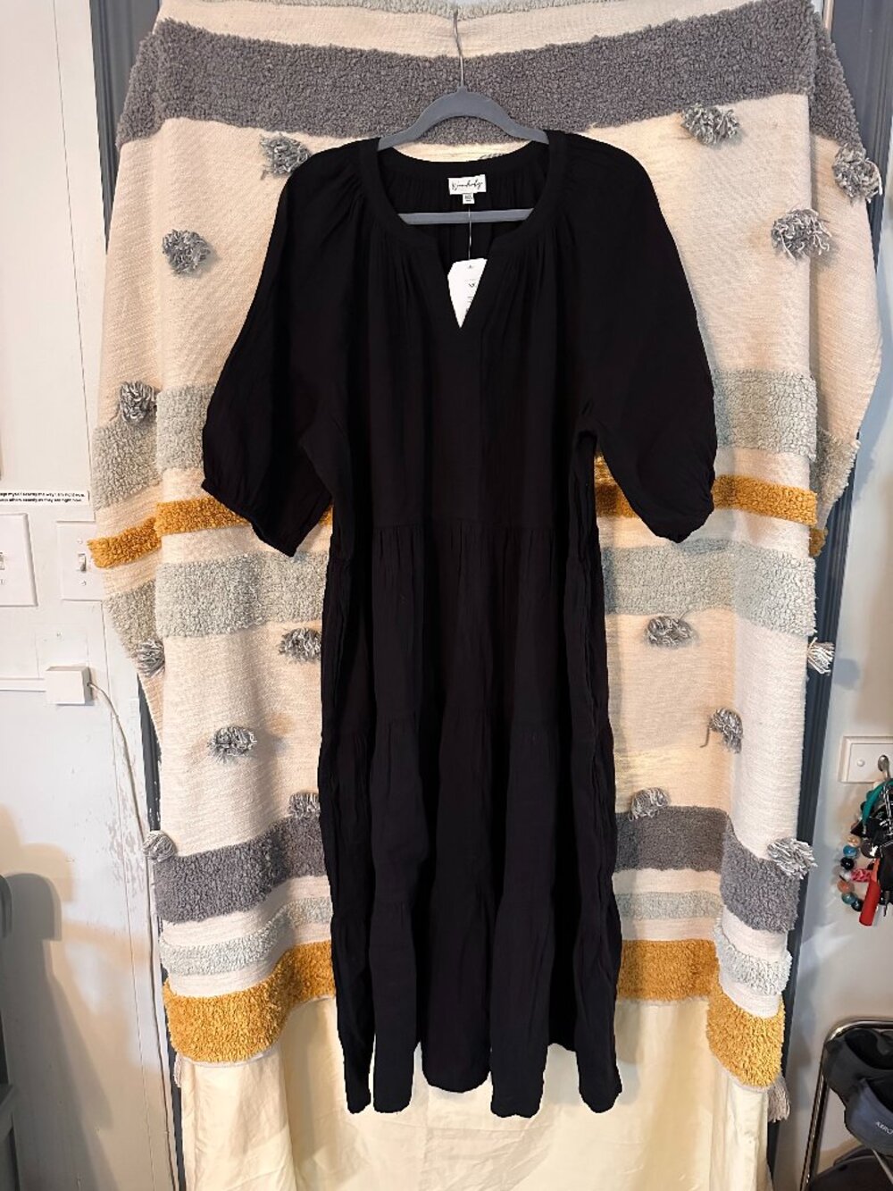 NWT Wonderly Cotton Gauze Tiered Maxi Dress True Black - XXL